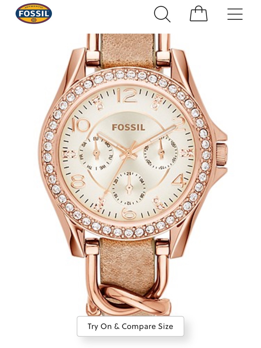 Fossil Riley Multifunction Rose Gold-Tone and Sand Leather Watch